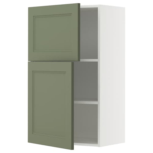 METOD wall cabinet with shelves/2 doors, white/Axstad grey-green, 60x100 cm