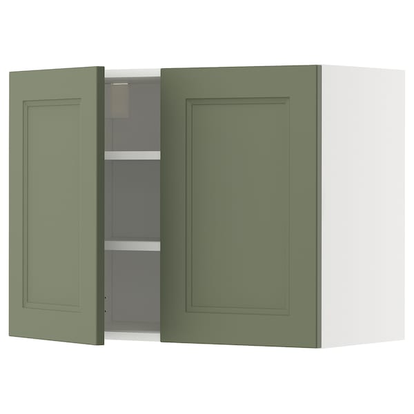 Ikea METOD - Wall unit with shelves/2 doors, white/Axstad gray-green,80x60 cm