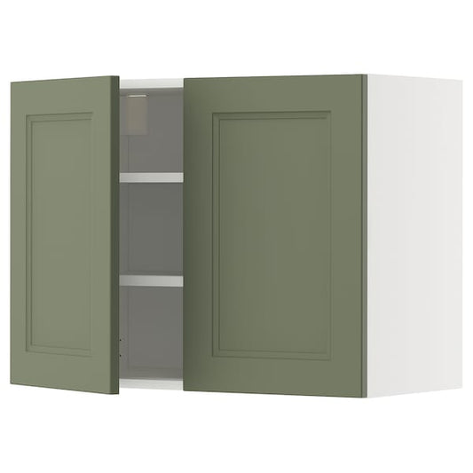 Ikea METOD - Wall unit with shelves/2 doors, white/Axstad gray-green,80x60 cm