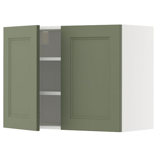 METOD wall cabinet with shelves/2 doors, white/Axstad grey-green, 80x60 cm