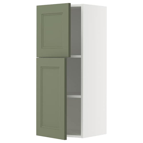 METOD wall cabinet with shelves/2 doors, white/Axstad grey-green, 40x100 cm