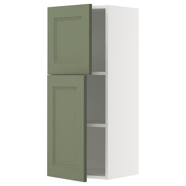 METOD - METOD Wall cabinet with shelves/2 doors, white/Axstad grey-green, 40x100 cm