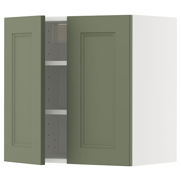 Ikea METOD - Wall unit with shelves/2 doors, white/Axstad gray-green,60x60 cm