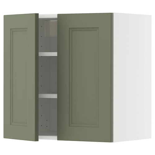 METOD wall cabinet with shelves/2 doors, white/Axstad grey-green, 60x60 cm