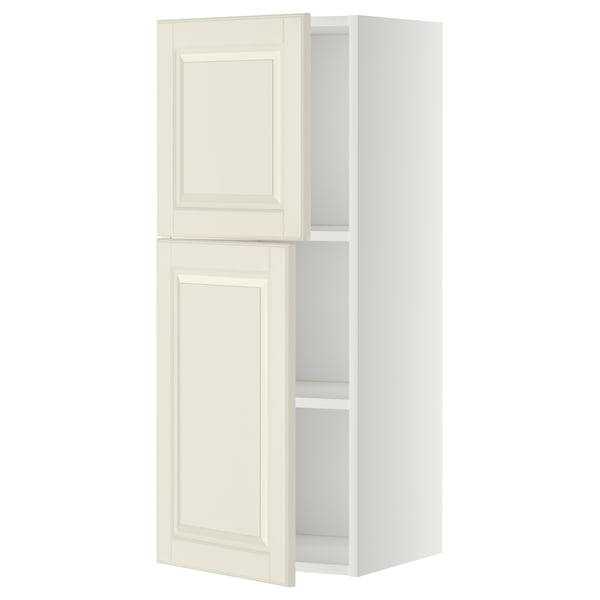 METOD wall cabinet with shelves/2 doors, white/Bodbyn off-white, 40x100 cm