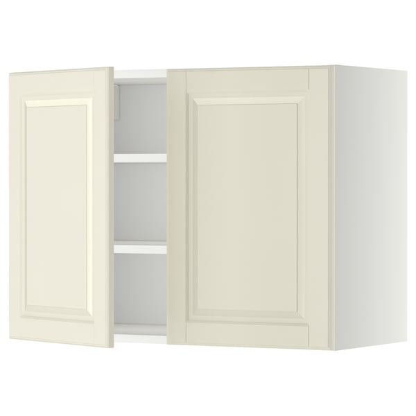METOD wall cabinet with shelves/2 doors, white/Bodbyn off-white, 80x60 cm