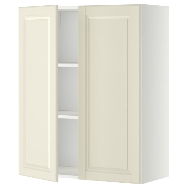 METOD wall cabinet with shelves/2 doors, white/Bodbyn off-white, 80x100 cm