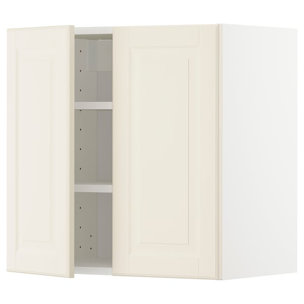 METOD wall cabinet with shelves/2 doors, white/Bodbyn off-white, 60x60 cm