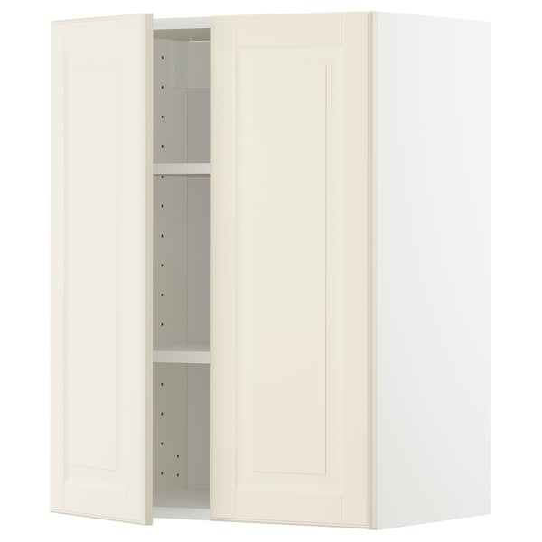 METOD wall cabinet with shelves/2 doors, white/Bodbyn off-white, 60x80 cm