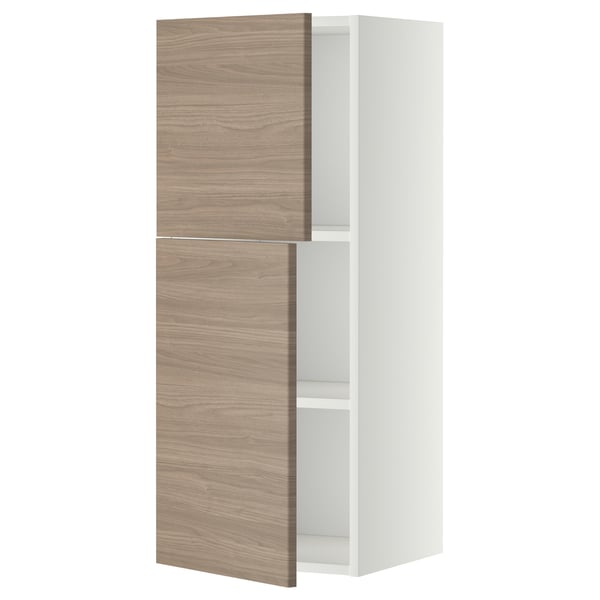 METOD wall cabinet with shelves/2 doors, white/Brokhult light grey