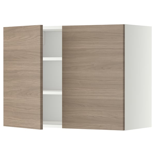 METOD wall cabinet with shelves/2 doors, white/Brokhult light grey