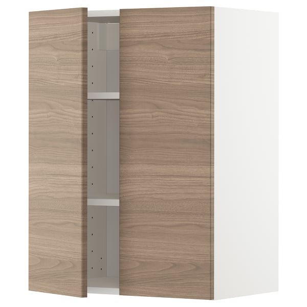 METOD wall cabinet with shelves/2 doors, white/Brokhult light grey
