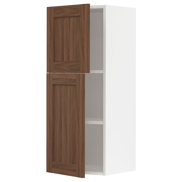 METOD - METOD Wall cabinet with shelves/2 doors, white Enköping/brown walnut effect, 40x100 cm
