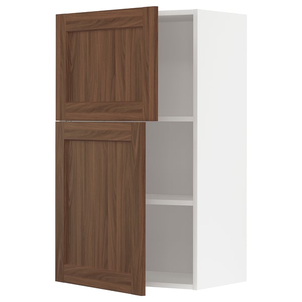 METOD - METOD Wall cabinet with shelves/2 doors, white Enköping/brown walnut effect, 60x100 cm