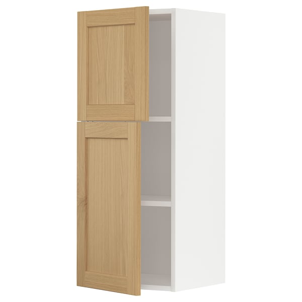 METOD - METOD Wall cabinet with shelves/2 doors, white/Forsbacka oak, 40x100 cm