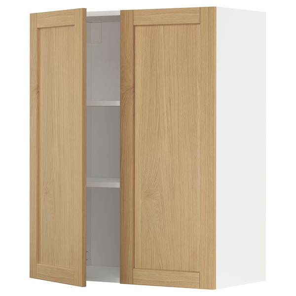 METOD wall cabinet with shelves/2 doors, white/Forsbacka oak, 80x100 cm