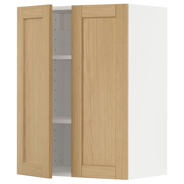 METOD wall cabinet with shelves/2 doors, white/Forsbacka oak, 60x80 cm