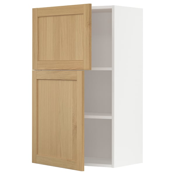 METOD - METOD Wall cabinet with shelves/2 doors, white/Forsbacka oak, 60x100 cm