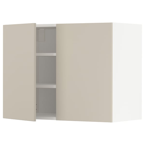 METOD wall cabinet with shelves/2 doors, white/Havstorp beige, 80x60 cm