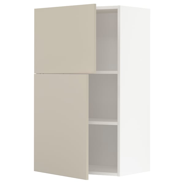 METOD wall cabinet with shelves/2 doors, white/Havstorp beige, 60x100 cm