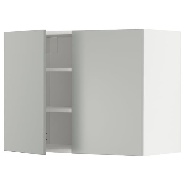 METOD wall cabinet with shelves/2 doors, white/Havstorp light grey, 80x60 cm