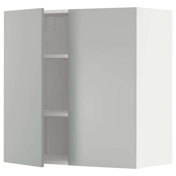 METOD - Wall cabinet with shelves/2 doors, white/Havstorp light grey, 80x80 cm