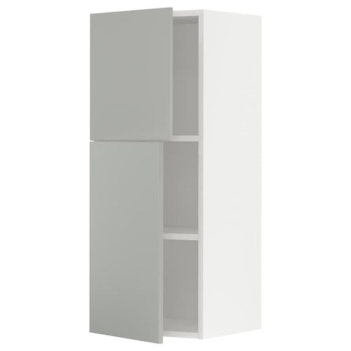 METOD wall cabinet with shelves/2 doors, white/Havstorp light grey, 40x100 cm