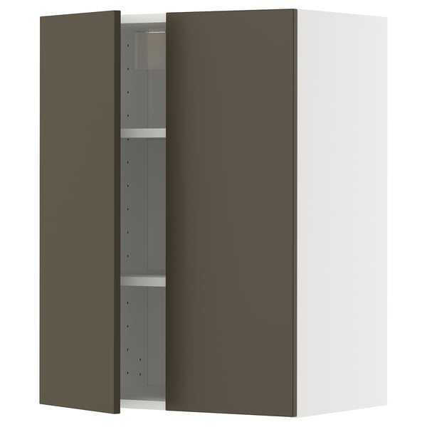 METOD wall cabinet with shelves/2 doors, white/Havstorp brown-beige, 60x80 cm