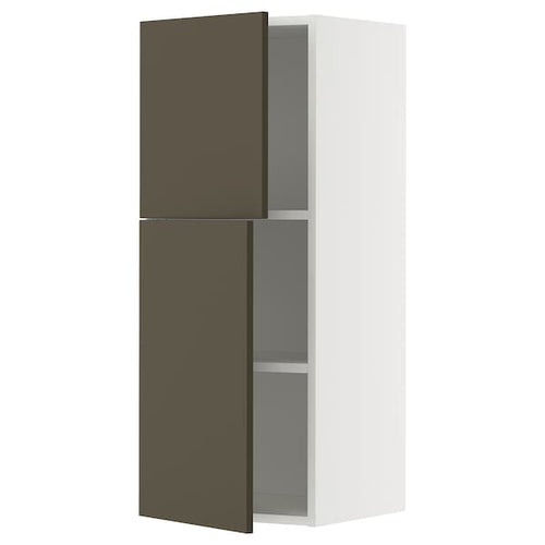 METOD wall cabinet with shelves/2 doors, white/Havstorp brown-beige, 40x100 cm