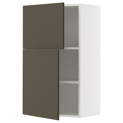 METOD wall cabinet with shelves/2 doors, white/Havstorp brown-beige, 60x100 cm