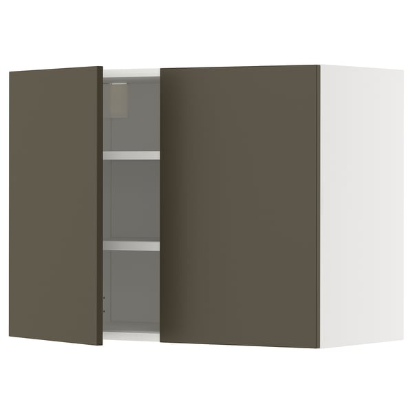 METOD wall cabinet with shelves/2 doors, white/Havstorp brown-beige, 80x60 cm