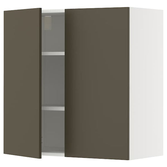 Ikea METOD - Wall cabinet with shelves/2 doors, white/Havstorp brown-beige, 80x80 cm