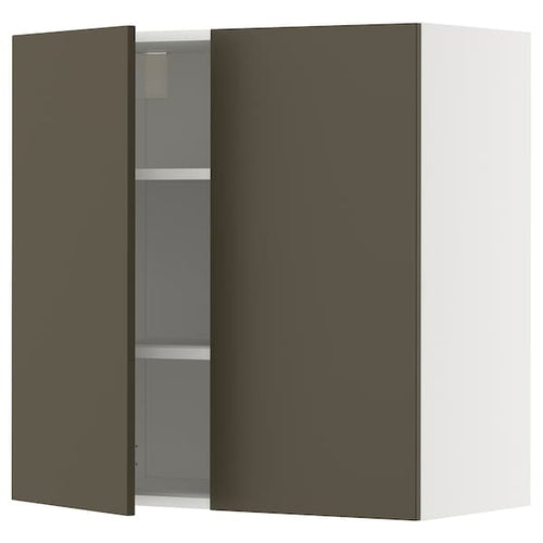 METOD wall cabinet with shelves/2 doors, white/Havstorp brown-beige, 80x80 cm