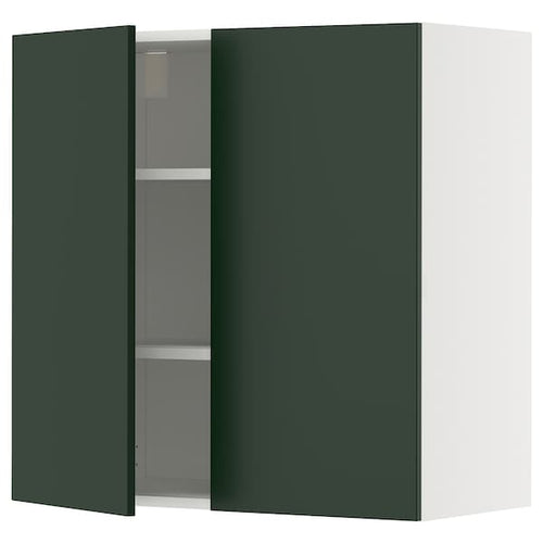 METOD wall cabinet with shelves/2 doors, white/Havstorp deep green, 80x80 cm