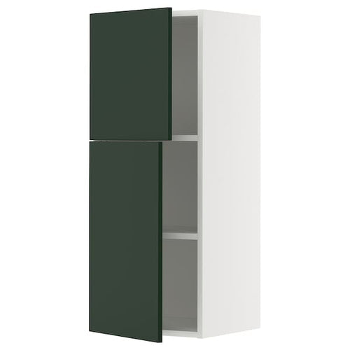 METOD wall cabinet with shelves/2 doors, white/Havstorp deep green, 40x100 cm