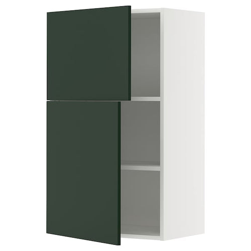 METOD wall cabinet with shelves/2 doors, white/Havstorp deep green, 60x100 cm