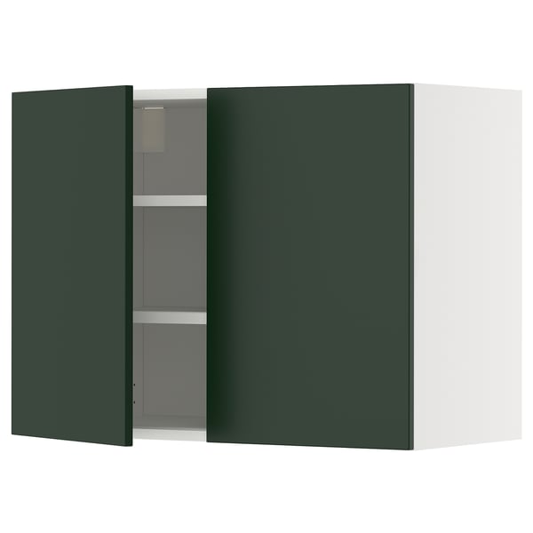 METOD wall cabinet with shelves/2 doors, white/Havstorp deep green, 80x60 cm