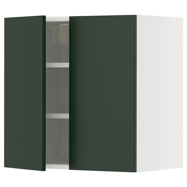 METOD wall cabinet with shelves/2 doors, white/Havstorp deep green, 60x60 cm