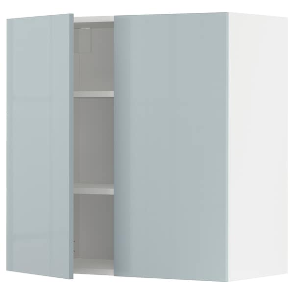 METOD - Wall cabinet with shelves/2 doors, white/Kallarp light grey-blue, 80x80 cm