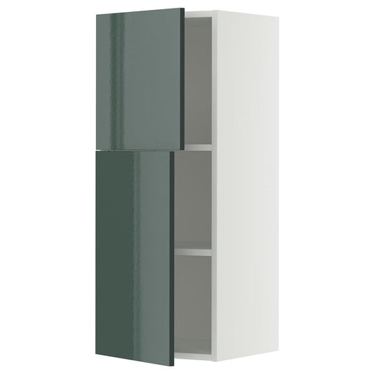 METOD - METOD Wall cabinet with shelves/2 doors, white/Kallarp high-gloss dark grey-green, 40x100 cm