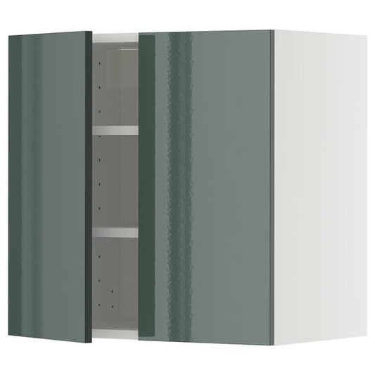 METOD - METOD Wall cabinet with shelves/2 doors, white/Kallarp high-gloss dark grey-green, 60x60 cm