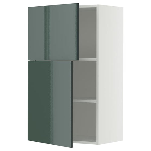 METOD wall cabinet with shelves/2 doors, white/Kallarp high-gloss dark grey-green, 60x100 cm