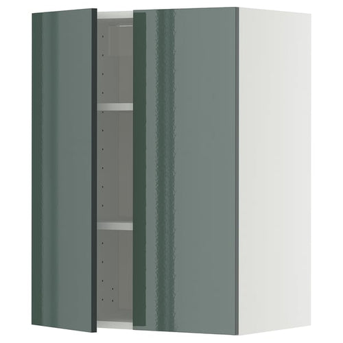 METOD wall cabinet with shelves/2 doors, white/Kallarp high-gloss dark grey-green, 60x80 cm