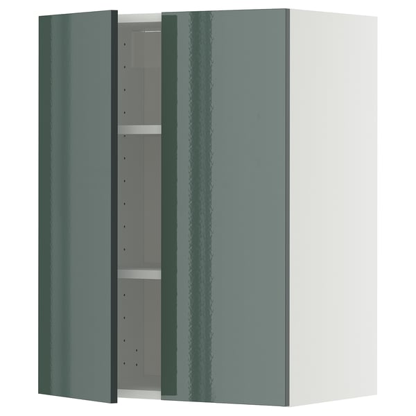 METOD - METOD Wall cabinet with shelves/2 doors, white/Kallarp high-gloss dark grey-green, 60x80 cm