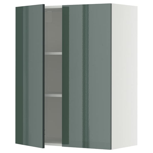 METOD - METOD Wall cabinet with shelves/2 doors, white/Kallarp high-gloss dark grey-green, 80x100 cm