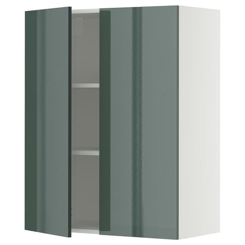 METOD wall cabinet with shelves/2 doors, white/Kallarp high-gloss dark grey-green, 80x100 cm