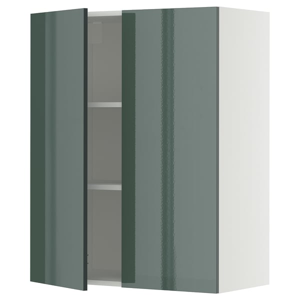 METOD - METOD Wall cabinet with shelves/2 doors, white/Kallarp high-gloss dark grey-green, 80x100 cm
