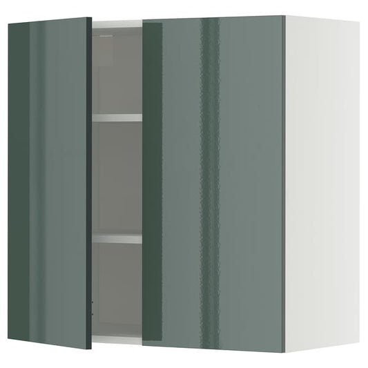 METOD - METOD Wall cabinet with shelves/2 doors, white/Kallarp high-gloss dark grey-green, 80x80 cm