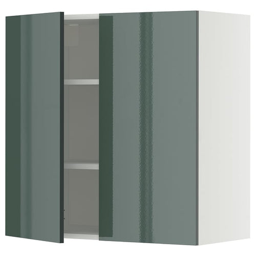METOD wall cabinet with shelves/2 doors, white/Kallarp high-gloss dark grey-green, 80x80 cm