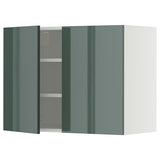 METOD wall cabinet with shelves/2 doors, white/Kallarp high-gloss dark grey-green, 80x60 cm